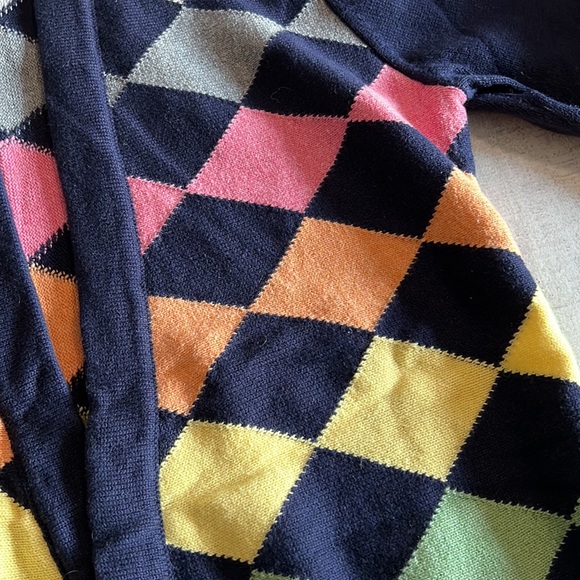 Liz Claiborne Rainbow Diamond Cardigan Sweater Women’s Petite Medium Navy Blue - Picture 3 of 7